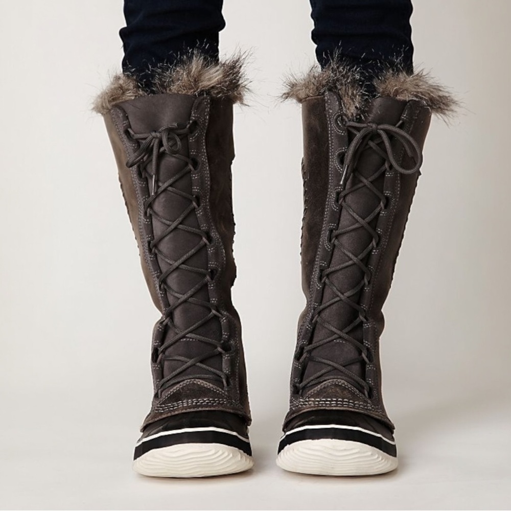 Sorel Cate The Great Tall Waterproof Leather Winter Snow Boots Wmn’s Size 6 Grey - Picture 2 of 12
